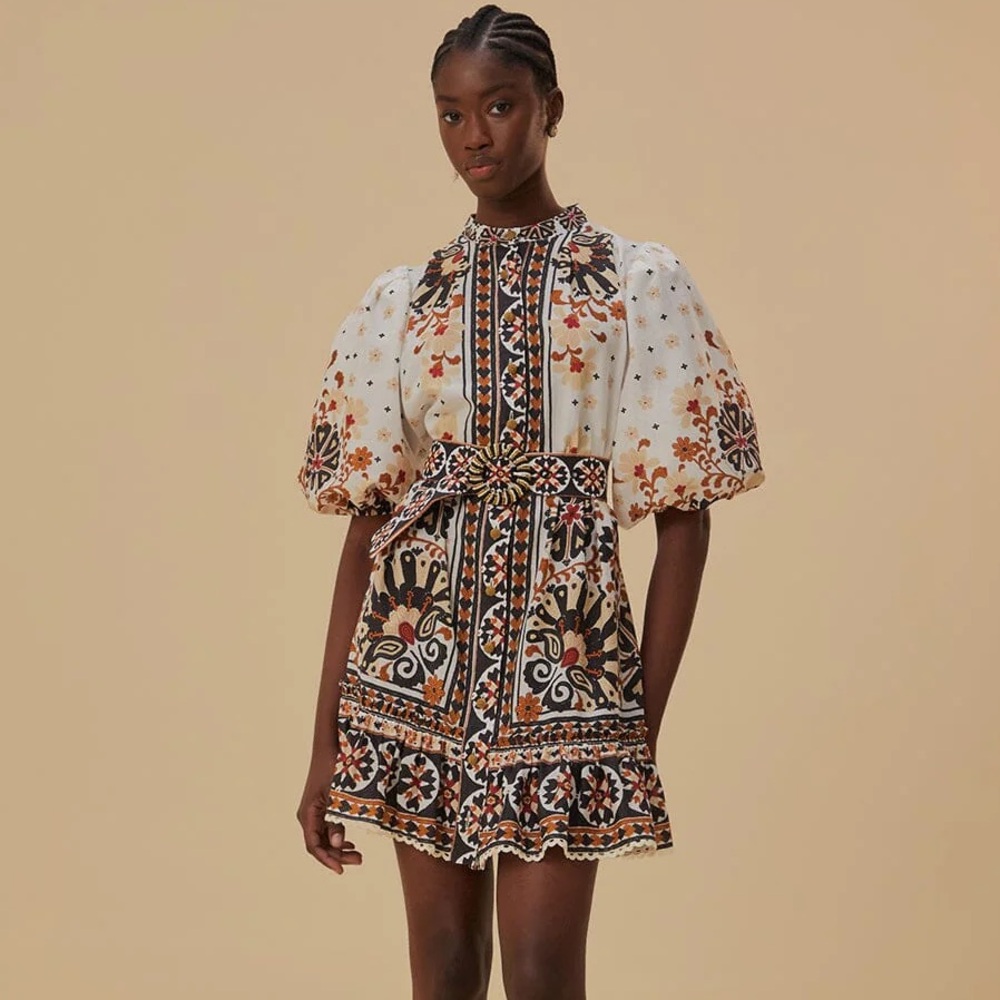 Farm Rio Tapestry Off-White Mini Dress